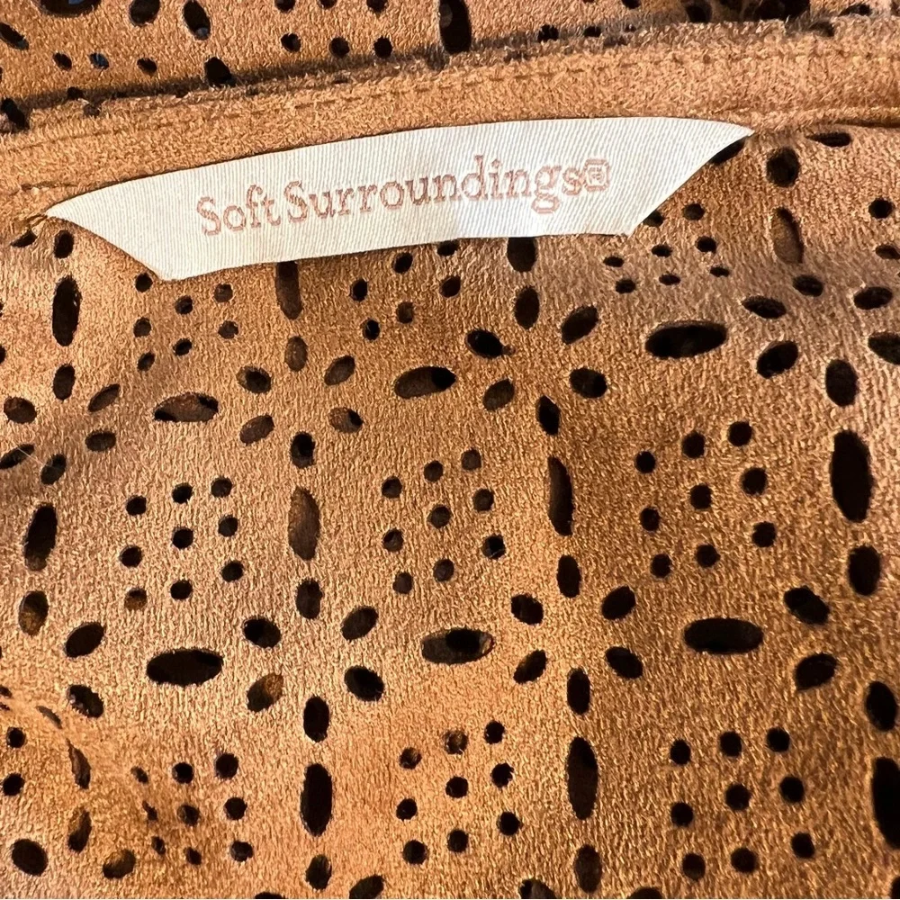 Soft Surroundings BoHo Vest Brown Faux Suede Lazor Cut Waterfall Hippiecore XL - Picture 6 of 7